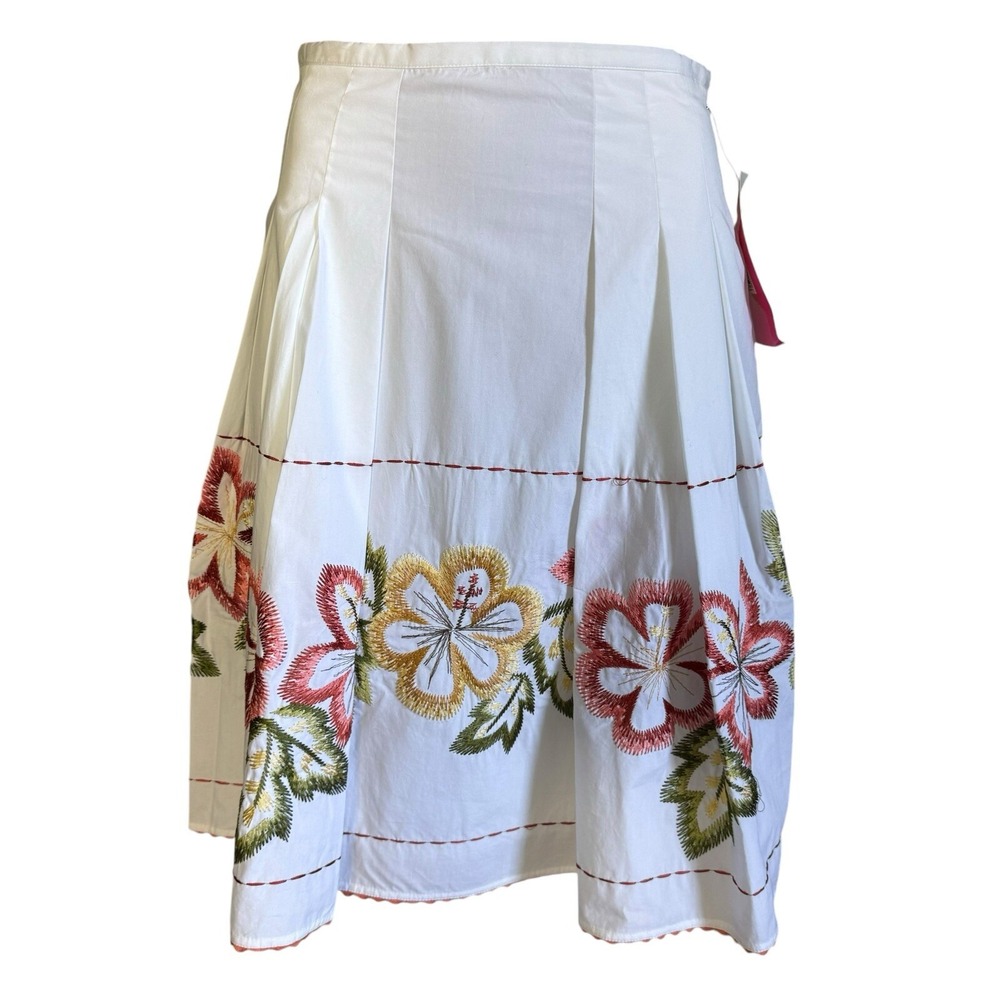 Sunny Leigh Flare Swing Skirt Floral Embroidery Side Zip Midi Boho Hibiscus 6 P